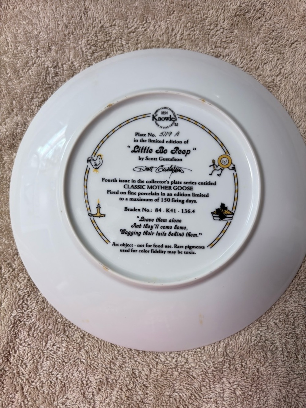 Knowles White Porcelain Collectible Plate with certification - Picture 2 of 3